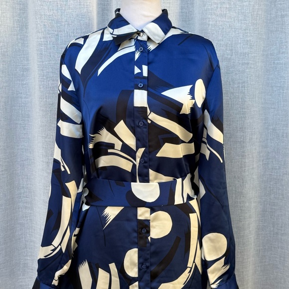 Lauren Ralph Lauren blue white long sleeve shirt dress - Picture 6 of 13